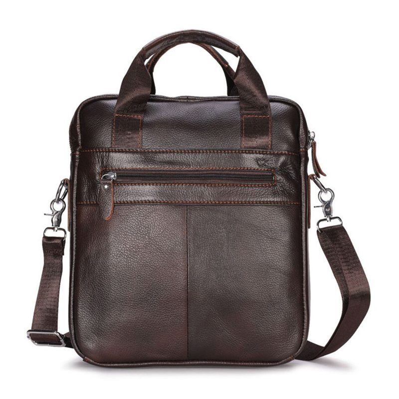 Menn Ekte Skinn Crossbody-veske Med Stor Kapasitet Vintage Business Solid Koffert Skulderveske Messenger Bag