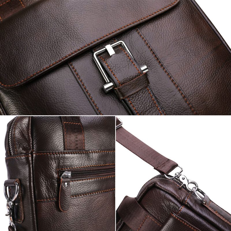 Menn Ekte Skinn Crossbody-veske Med Stor Kapasitet Vintage Business Solid Koffert Skulderveske Messenger Bag