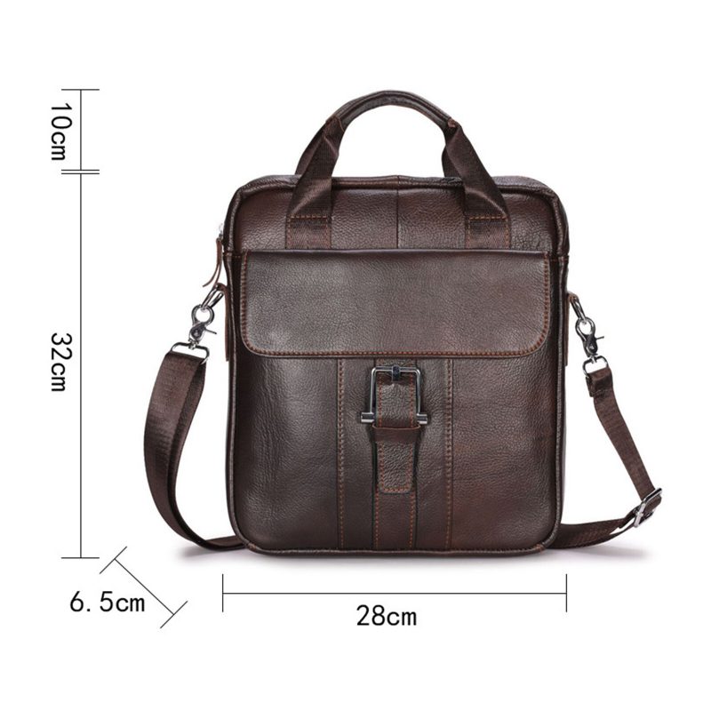 Menn Ekte Skinn Crossbody-veske Med Stor Kapasitet Vintage Business Solid Koffert Skulderveske Messenger Bag