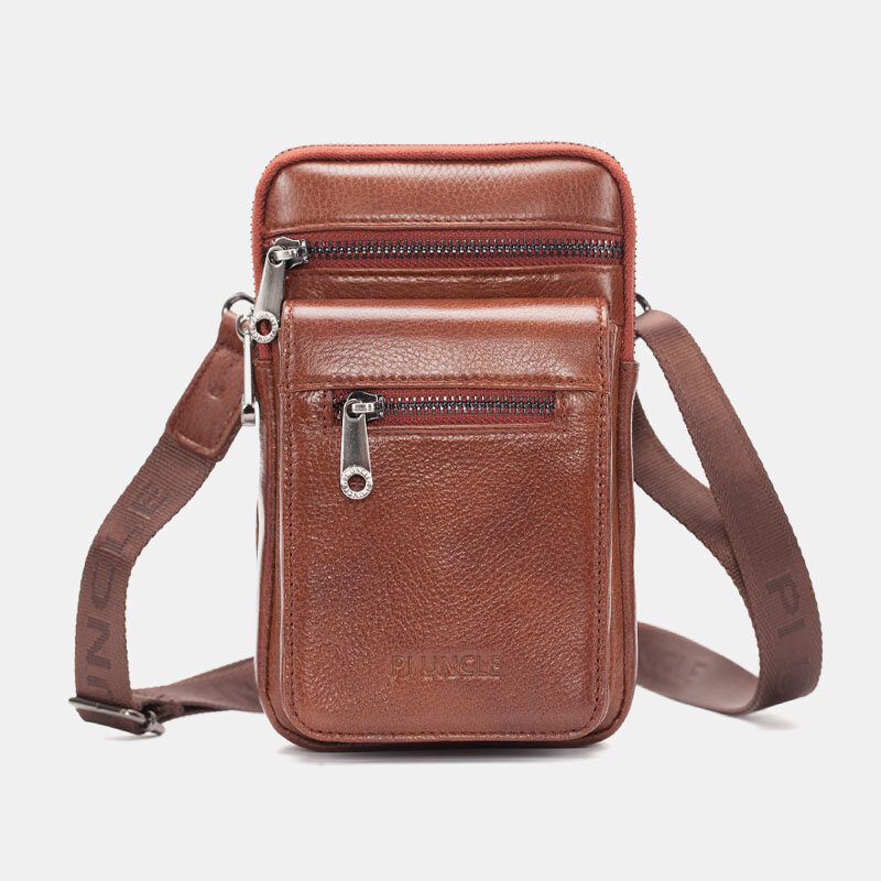 Menn Ekte Skinn Kuskinn Multi-bære Retro 7.2 Tommers Telefon Crossbody Vesker Henge Belte Vesker Midjeveske