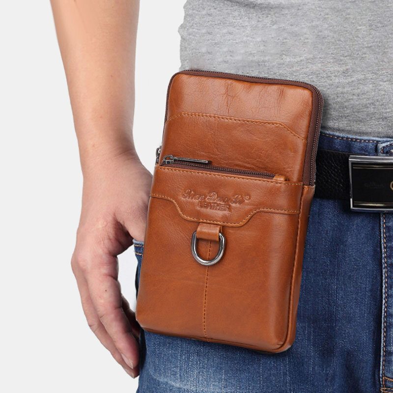 Menn Ekte Skinn Kuskinn Vintage Business 6.5 Tommer Telefonveske Crossbody Vesker Midjeveske Sling Bag