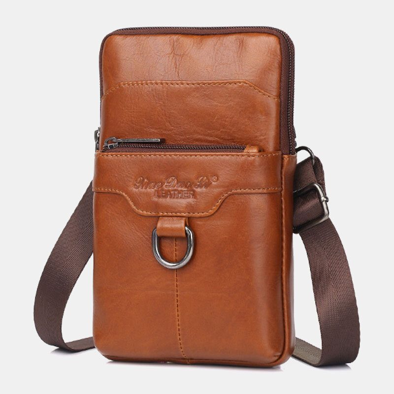 Menn Ekte Skinn Kuskinn Vintage Business 6.5 Tommer Telefonveske Crossbody Vesker Midjeveske Sling Bag