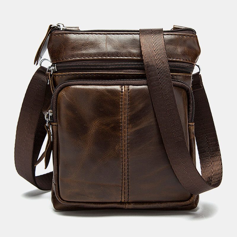 Menn Ekte Skinn Multi-lomme Casual Business 6.3 Tommers Telefonveske Crossbody-vesker Første Lag Kuskinn Skulderveske