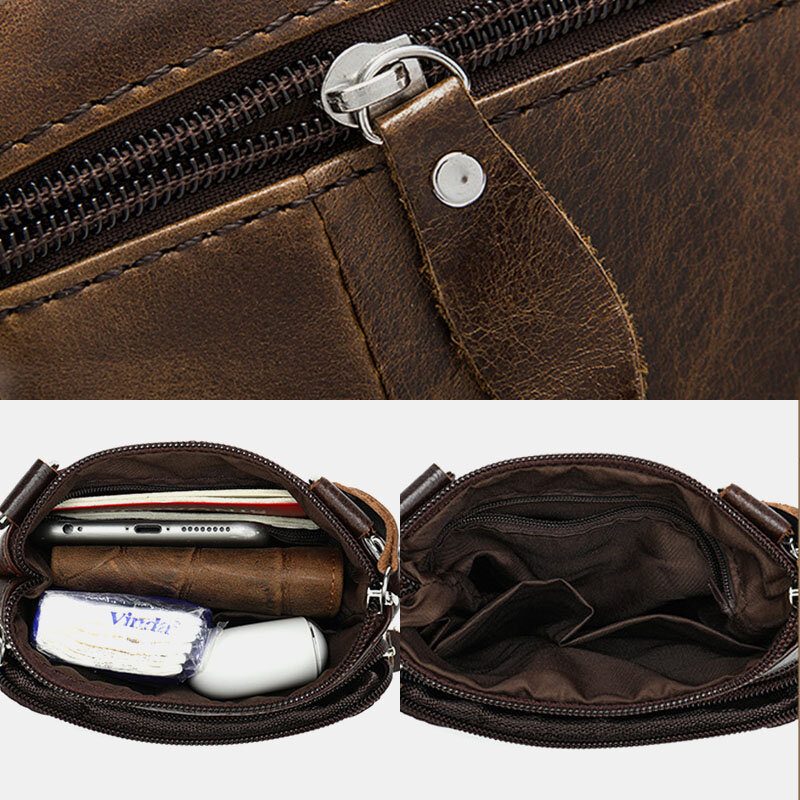 Menn Ekte Skinn Multi-lomme Casual Business 6.3 Tommers Telefonveske Crossbody-vesker Første Lag Kuskinn Skulderveske