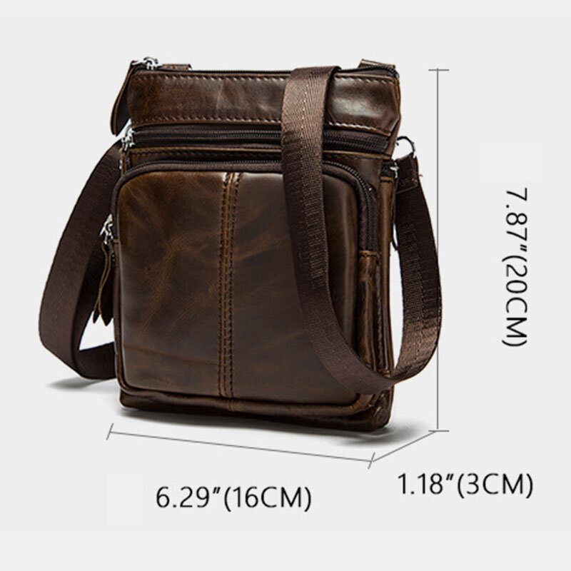 Menn Ekte Skinn Multi-lomme Casual Business 6.3 Tommers Telefonveske Crossbody-vesker Første Lag Kuskinn Skulderveske