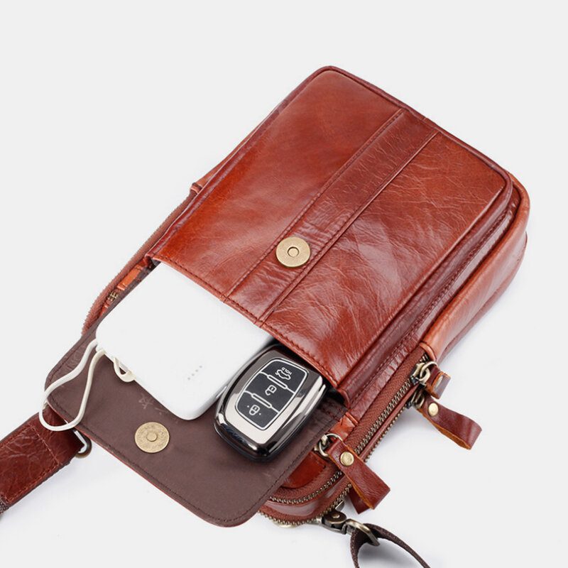 Menn Ekte Skinn Retro Business Multifunksjon Brystveske Skulderveske Cross Body Bag