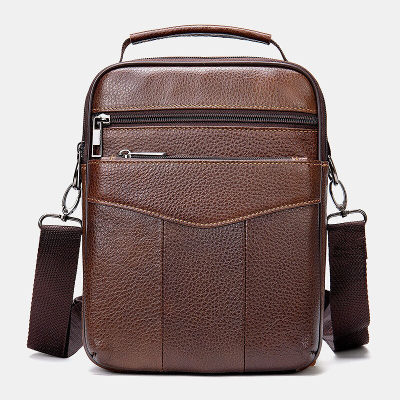 Menn Ekte Skinn Retro Business Vertikal Veske Crossbody Bag