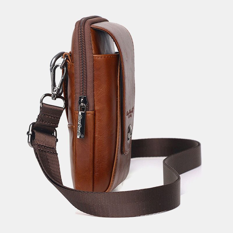 Menn Ekte Skinn Vintage Multikortspor 6.5 Tommers Mini Telefonveske Crossbody Vesker Midjeveske Kuskinnsveske