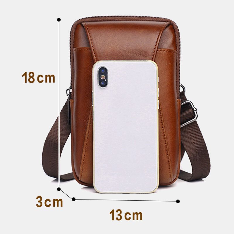 Menn Ekte Skinn Vintage Multikortspor 6.5 Tommers Mini Telefonveske Crossbody Vesker Midjeveske Kuskinnsveske