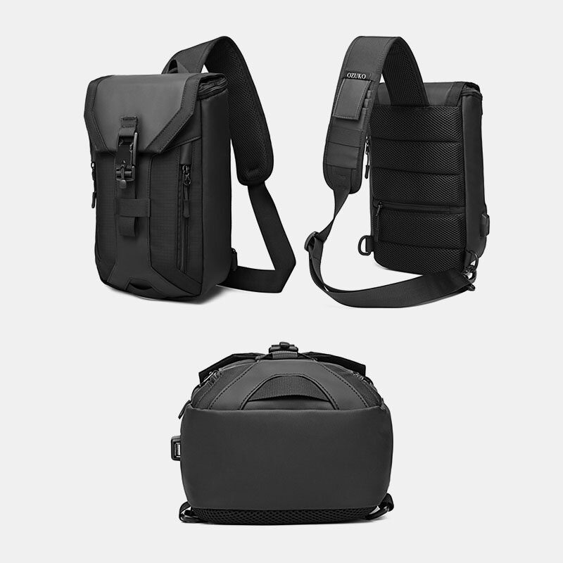 Menn Oxford Usb Lading Multipocket 3 Kortspor Vanntett Utendørs Crossbody Vesker Brystveske Sling Bag