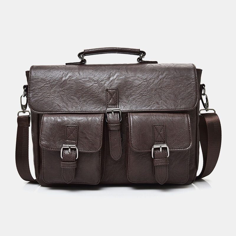 Menn Pu Leather Canvas Stor Kapasitet 14 Tommers Multifunksjons Koffert Crossbody-vesker Håndveske Ryggsekk