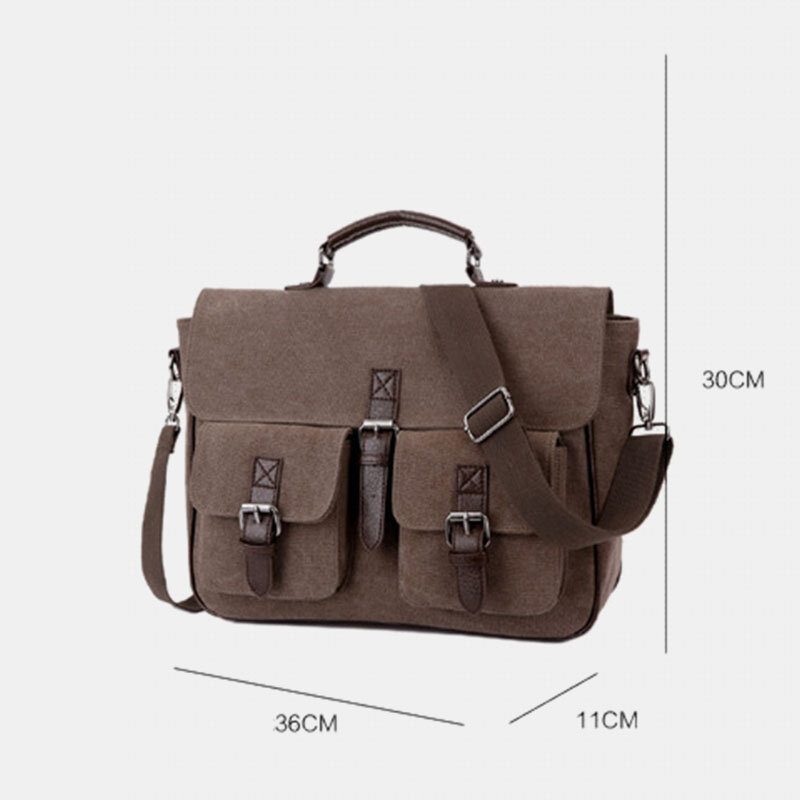 Menn Pu Leather Canvas Stor Kapasitet 14 Tommers Multifunksjons Koffert Crossbody-vesker Håndveske Ryggsekk