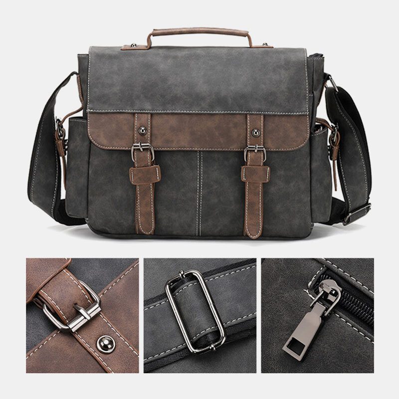 Menn Pu Leather Flap-over Crossbody-vesker Med Stor Kapasitet Uformell Mote Messenger-veske Med Flere Lommer Håndveske Skulderveske