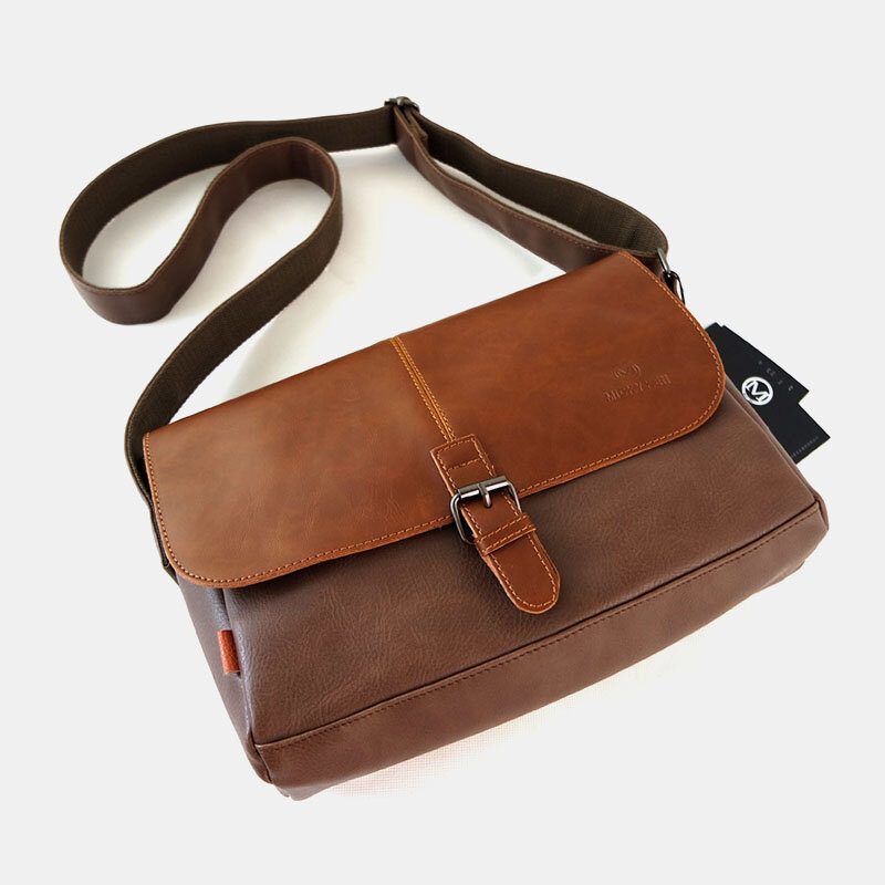 Menn Pu-skinn Stor Kapasitet Tyverisikringsdeksel Glidelås Vintage Casual Messenger Vesker Crossbody Vesker Skulderveske