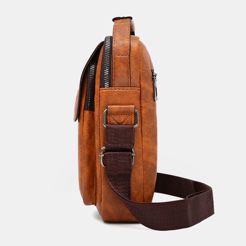 Menn Pu Skinn Vintage Tekstur Stor Kapasitet Glidelås Dekor Crossbody Vesker Skulderveske Håndveske