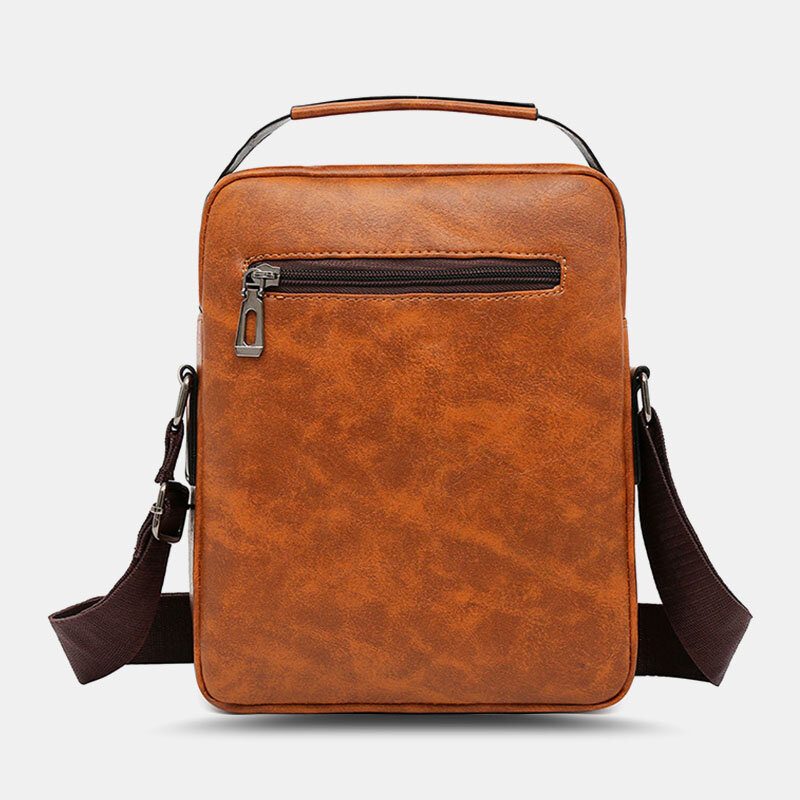 Menn Pu Skinn Vintage Tekstur Stor Kapasitet Glidelås Dekor Crossbody Vesker Skulderveske Håndveske