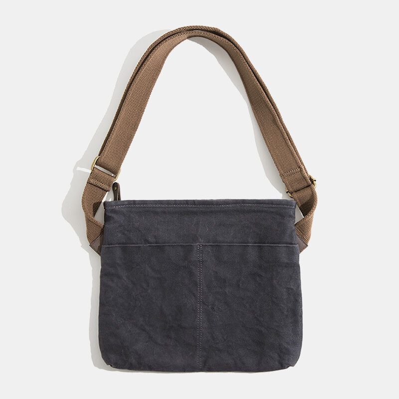 Menn Simple Oil Wax Canvas Messenger Vesker Vanntett Forsterket Polyester Webbing Crossbody Vesker Skulderveske