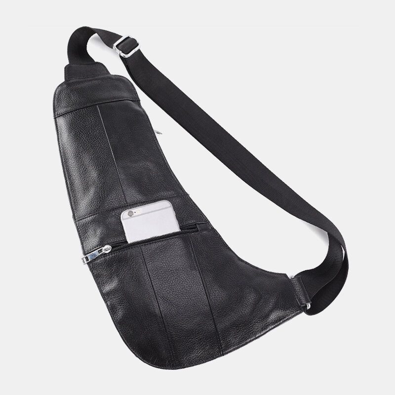 Menn Solid Ekte Lær Hodetelefonplugg Crossbody Vesker Brystveske Sling Bag