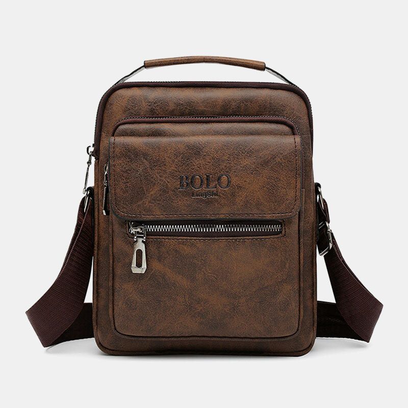 Menn Tekstur Glidelås Dekor Crossbody Vesker Pu Skinn Vintage Multi-lomme Skulderveske Håndveske