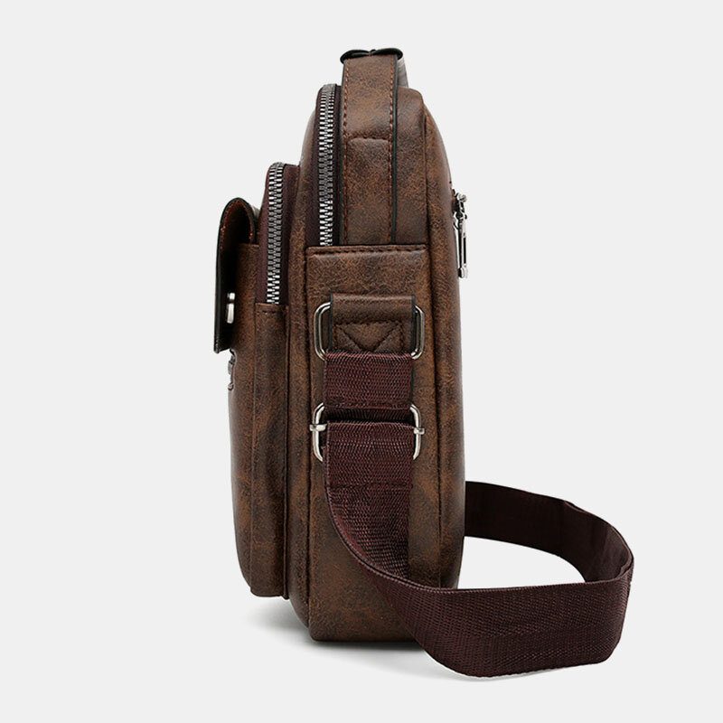 Menn Tekstur Glidelås Dekor Crossbody Vesker Pu Skinn Vintage Multi-lomme Skulderveske Håndveske