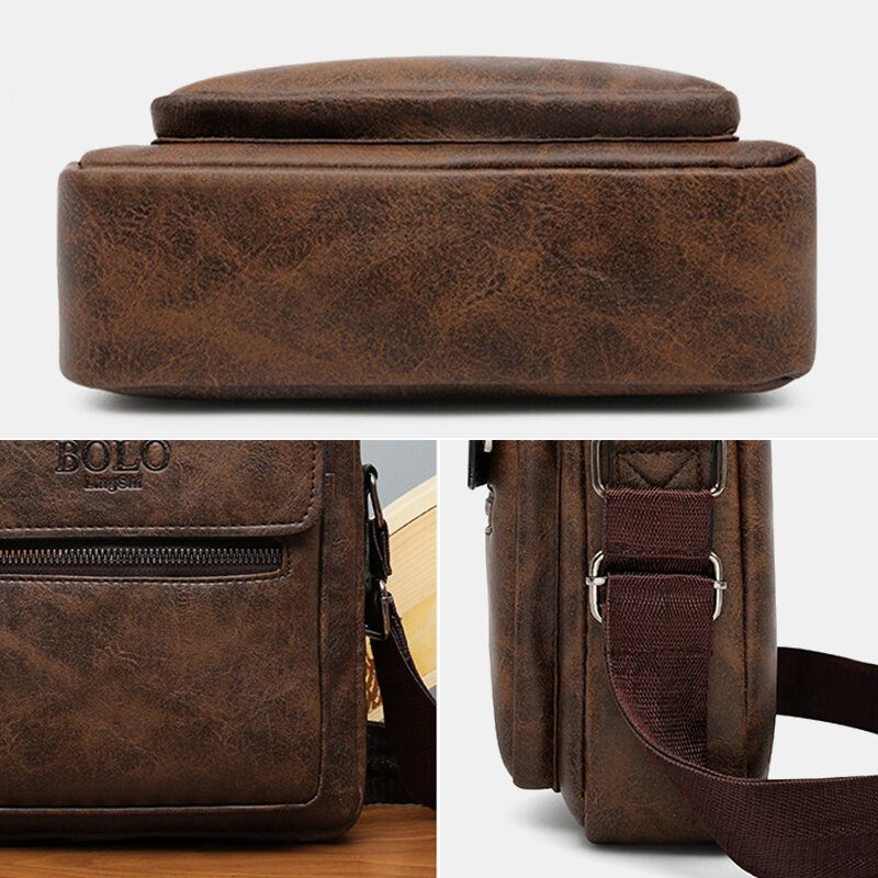 Menn Tekstur Glidelås Dekor Crossbody Vesker Pu Skinn Vintage Multi-lomme Skulderveske Håndveske