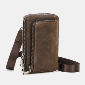 Menn Vintage Ekte Skinn Med Glidelås På Sidene Crossbody-veske Med Stor Kapasitet Belteveske Midjeveske