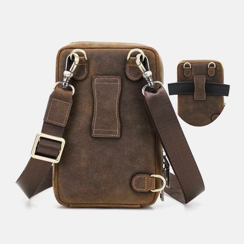 Menn Vintage Ekte Skinn Med Glidelås På Sidene Crossbody-veske Med Stor Kapasitet Belteveske Midjeveske