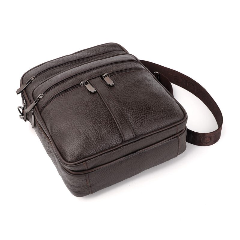 Multifunksjonell Crossbody-veske I Ekte Skinn For Menn Business Casual Multi-lomme Glidelås Skulder-crossbody-veske