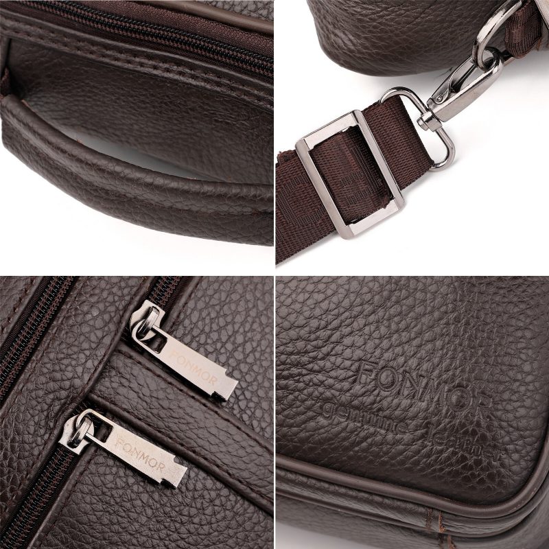 Multifunksjonell Crossbody-veske I Ekte Skinn For Menn Business Casual Multi-lomme Glidelås Skulder-crossbody-veske