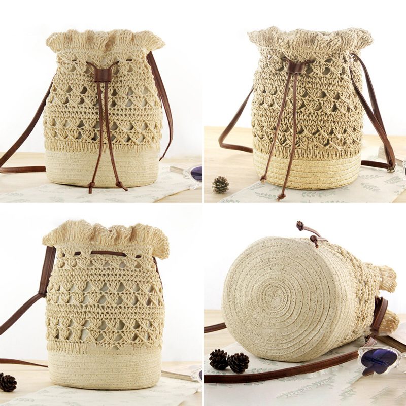 Strawn Bohemian Stilig Lett Crossbody Vesker Beach Bucket Bag