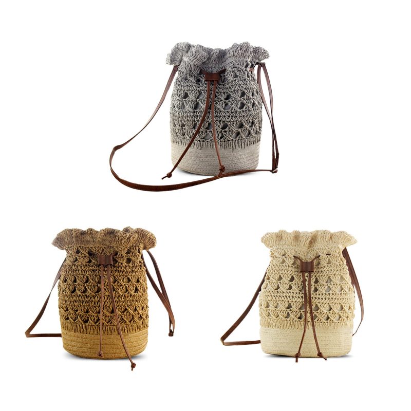 Strawn Bohemian Stilig Lett Crossbody Vesker Beach Bucket Bag