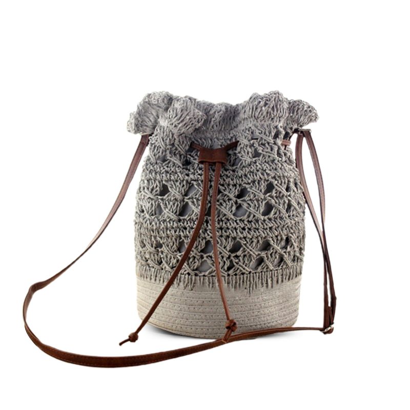 Strawn Bohemian Stilig Lett Crossbody Vesker Beach Bucket Bag