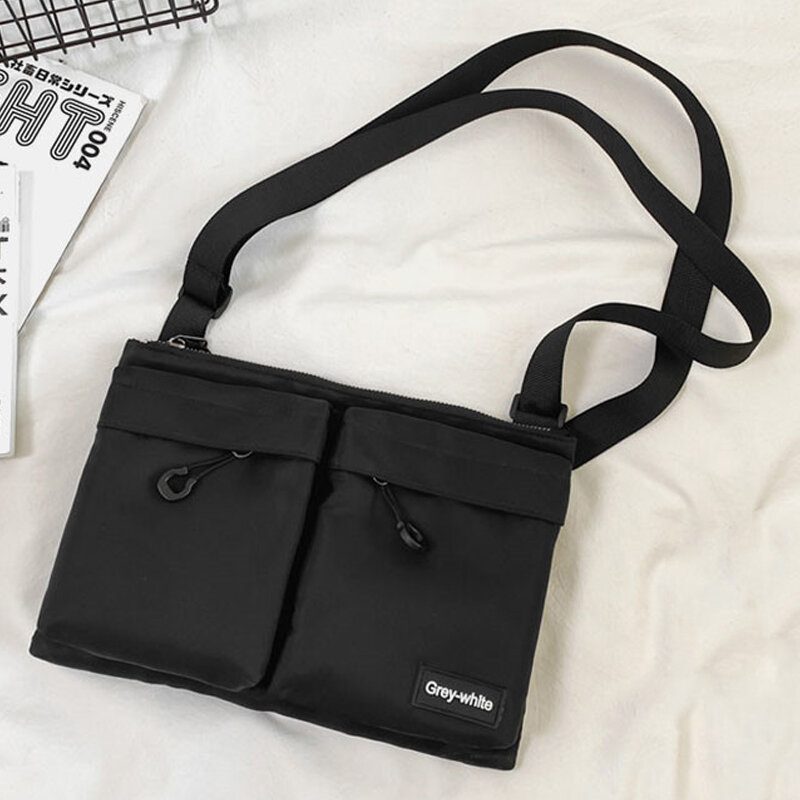 Unisex Dobbel Frontlomme Med Glidelås Crossbody-vesker Nylon Uformell Enkel Slitebestandig Skulderveske