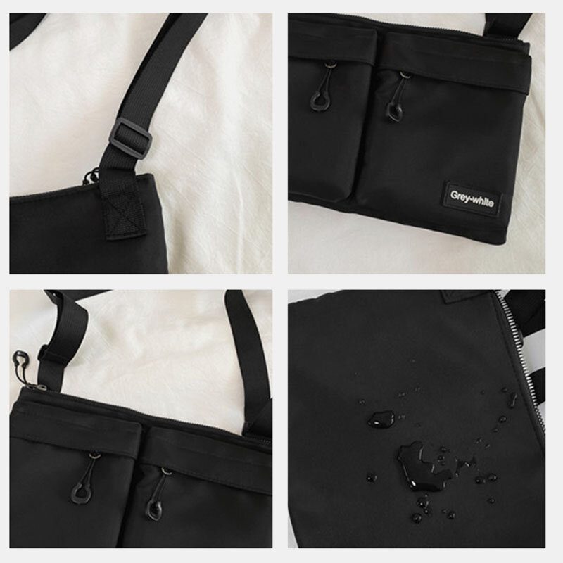 Unisex Dobbel Frontlomme Med Glidelås Crossbody-vesker Nylon Uformell Enkel Slitebestandig Skulderveske