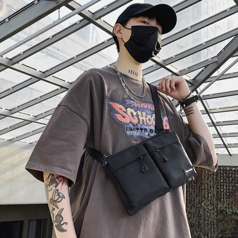 Unisex Dobbel Frontlomme Med Glidelås Crossbody-vesker Nylon Uformell Enkel Slitebestandig Skulderveske