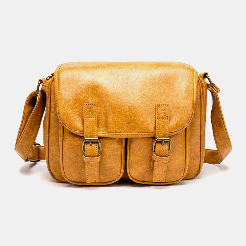 Vintage Vanntett Flerlommer For Menn Med Flap-over Crossbody-veske I Kunstskinn