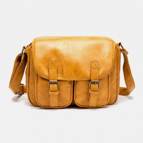 Vintage Vanntett Flerlommer For Menn Med Flap-over Crossbody-veske I Kunstskinn