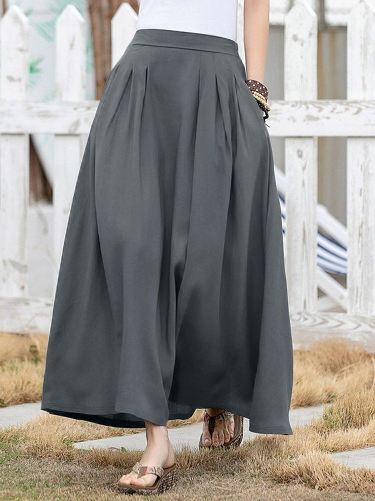 Fritid Solid Ruched Pocket Maxi-skjørt