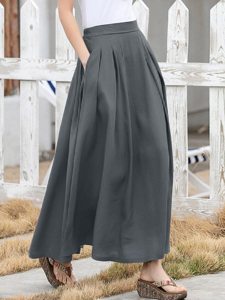 Fritid Solid Ruched Pocket Maxi-skjørt