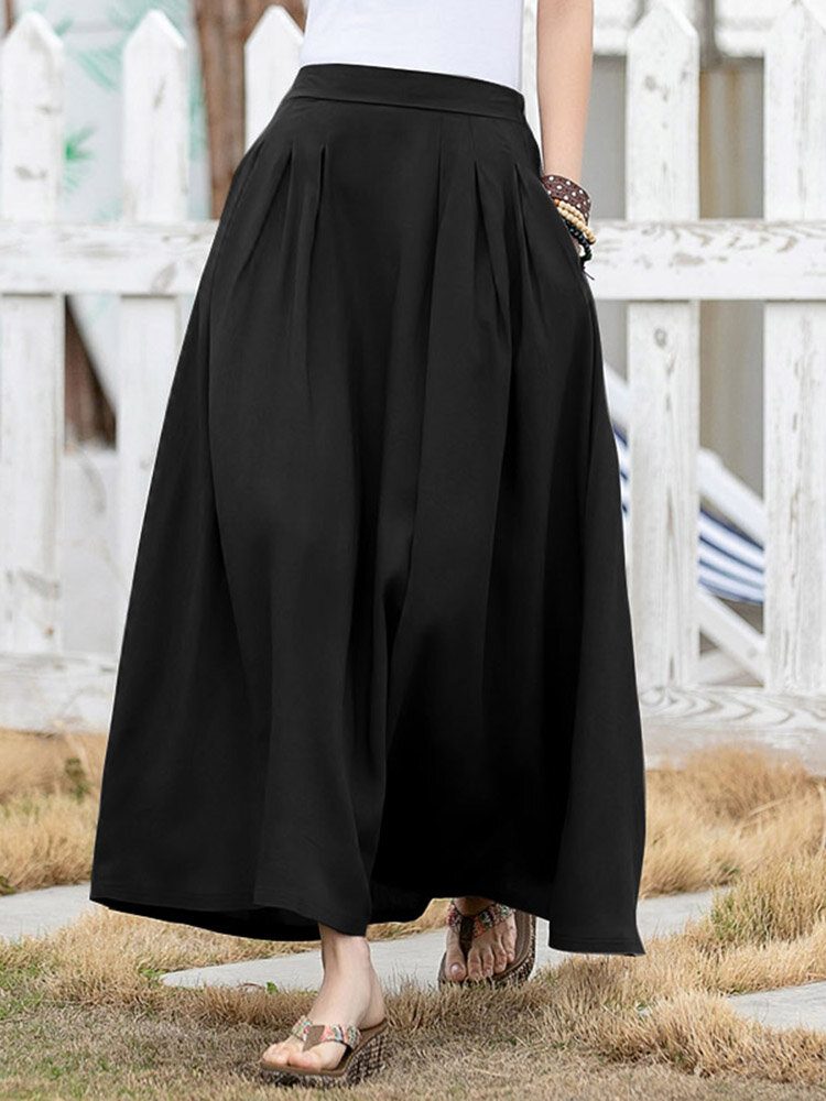 Fritid Solid Ruched Pocket Maxi-skjørt