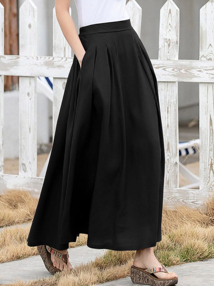 Fritid Solid Ruched Pocket Maxi-skjørt