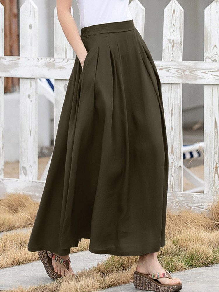 Fritid Solid Ruched Pocket Maxi-skjørt