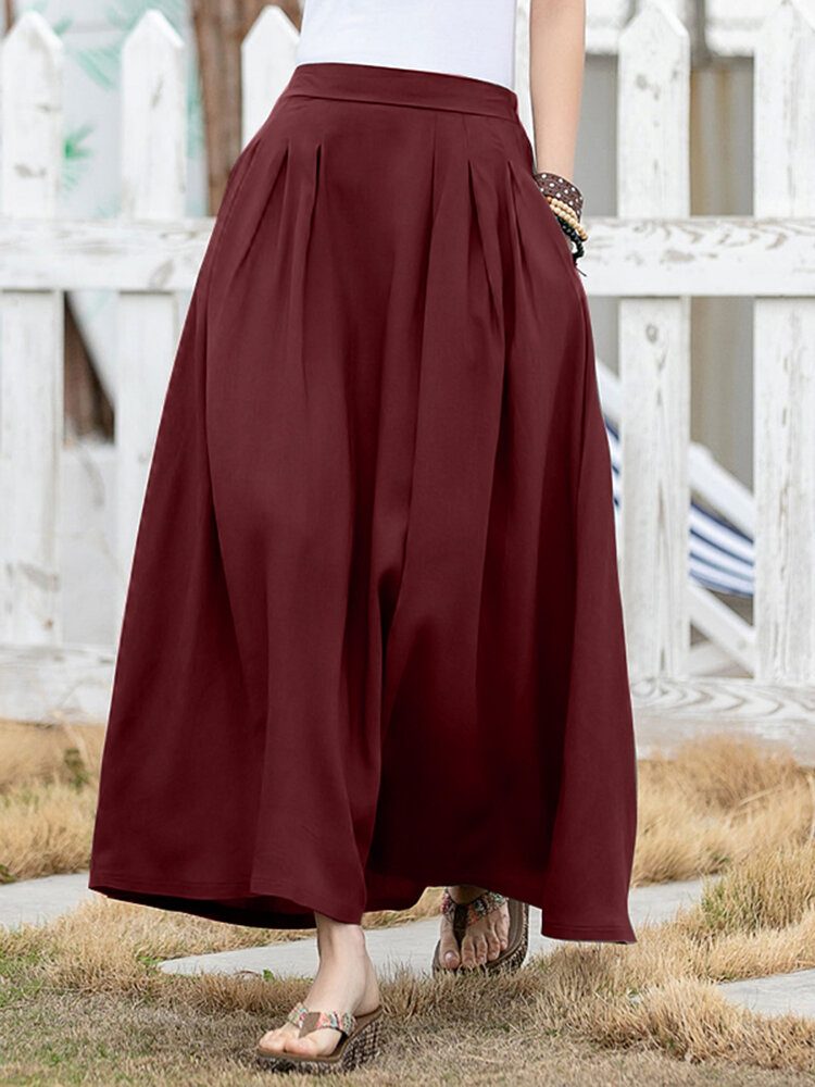 Fritid Solid Ruched Pocket Maxi-skjørt