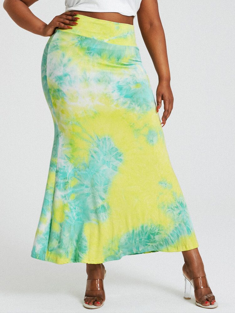 Tie Dye Print Høy Midje Rumpe Bodycon Langt Skjørt