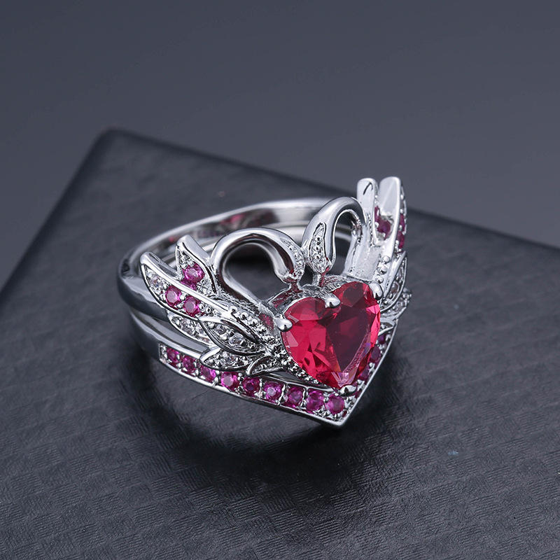 2 Stk/sett Sweet Swan Heart Zirconia Forlovelsesring Unik Gave Til Kvinner Jenter