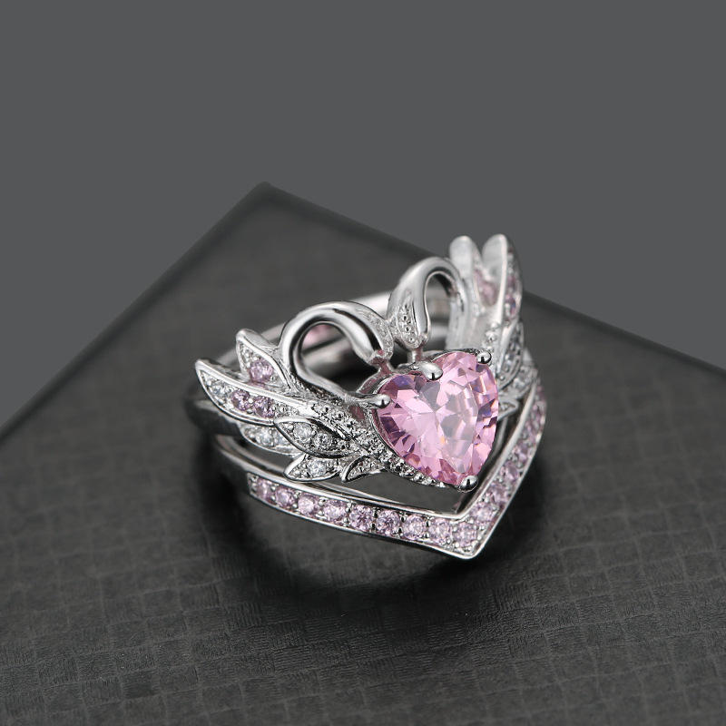 2 Stk/sett Sweet Swan Heart Zirconia Forlovelsesring Unik Gave Til Kvinner Jenter