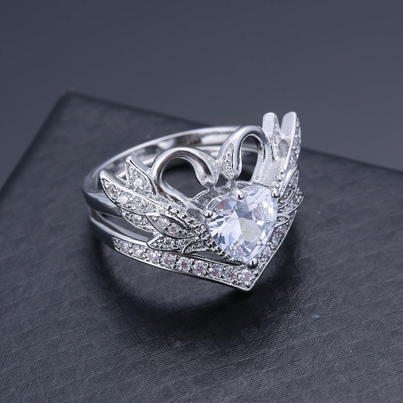 2 Stk/sett Sweet Swan Heart Zirconia Forlovelsesring Unik Gave Til Kvinner Jenter