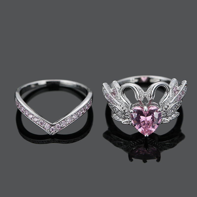 2 Stk/sett Sweet Swan Heart Zirconia Forlovelsesring Unik Gave Til Kvinner Jenter