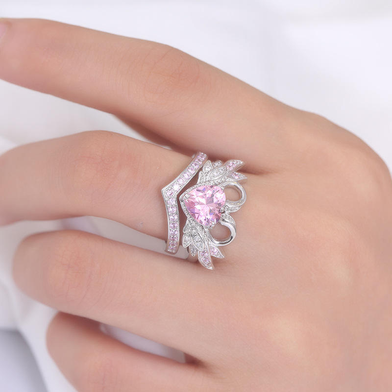 2 Stk/sett Sweet Swan Heart Zirconia Forlovelsesring Unik Gave Til Kvinner Jenter