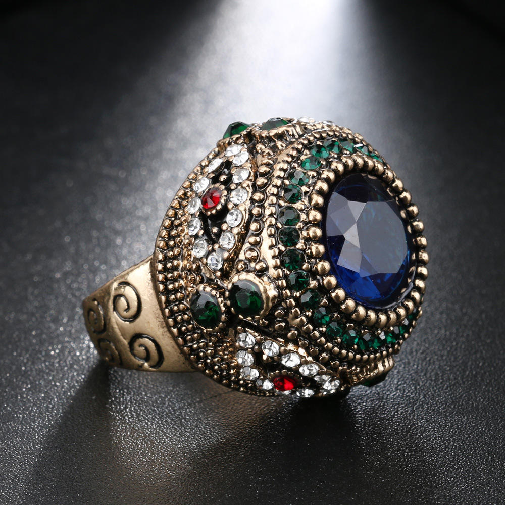 Bohemian Blue Rhinestone Fingerringer Etnisk Gullbelagte Runde Geometriske Ringsmykker For Kvinner